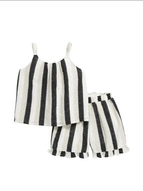 Striped Black and White Kids Knit Short Set